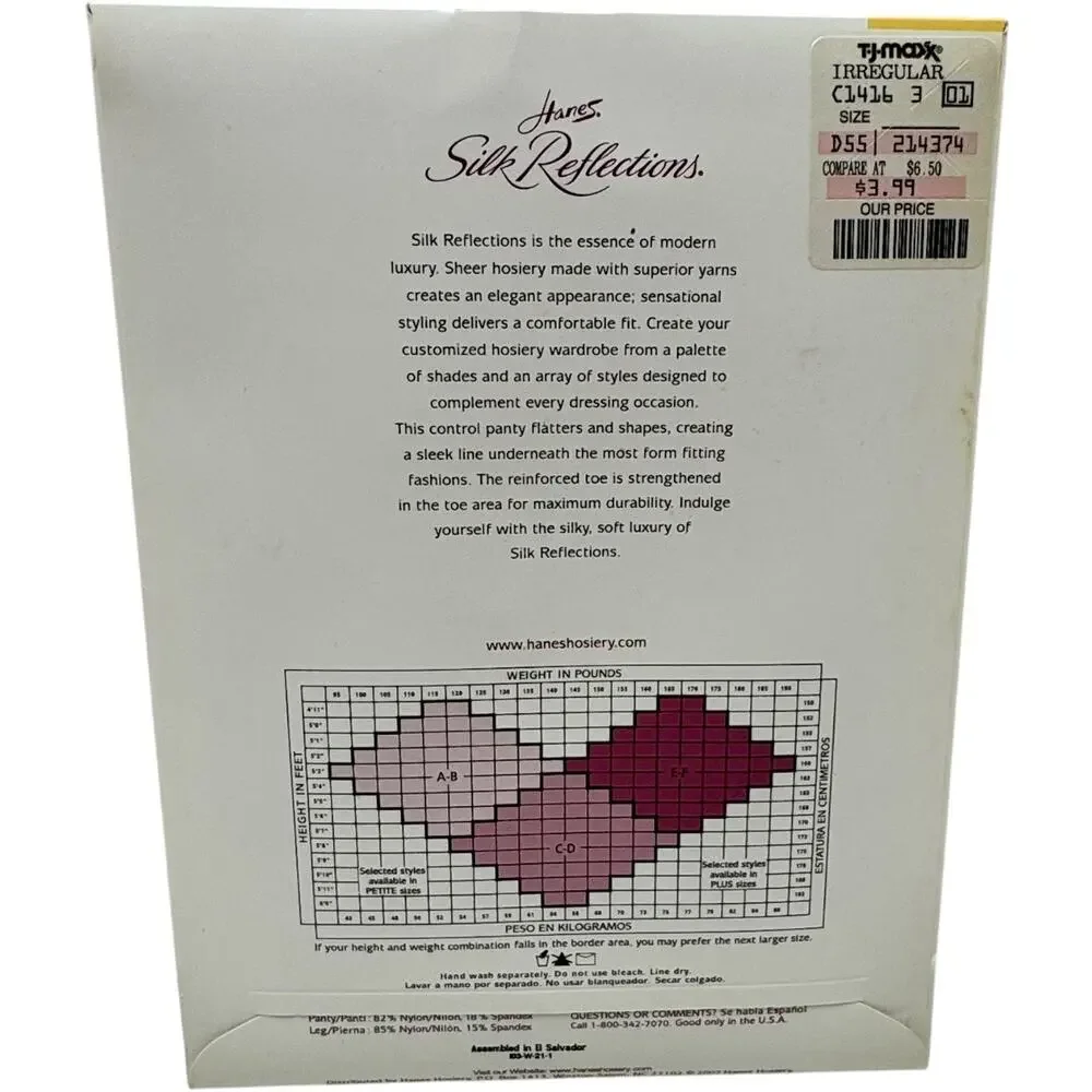 Hanes Silk Reflections Silky Sheer Control Top Pantyhose Reinforced Toe Jet EF